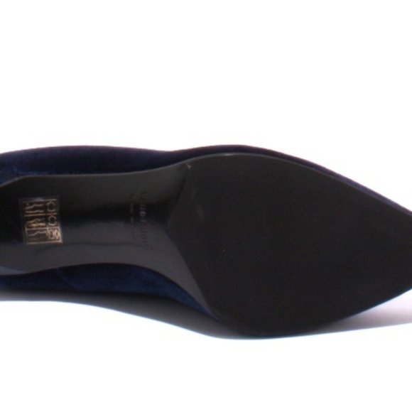 ITALIAN Navy Velour Leather Pointy Toe Heel Pumps - Picture 8 of 8